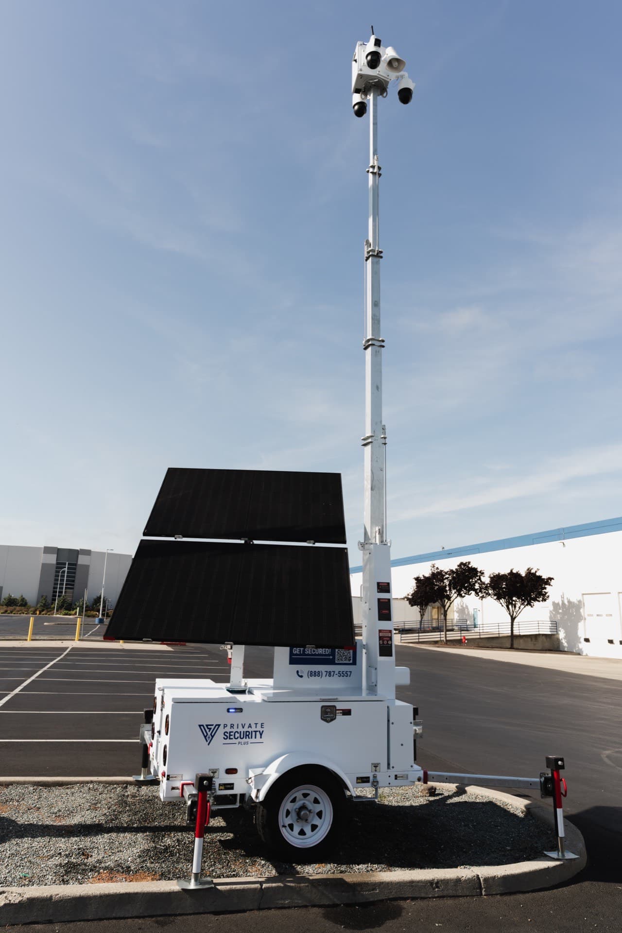 Solar-powered AI camera tower deployed at a remote property perimeter