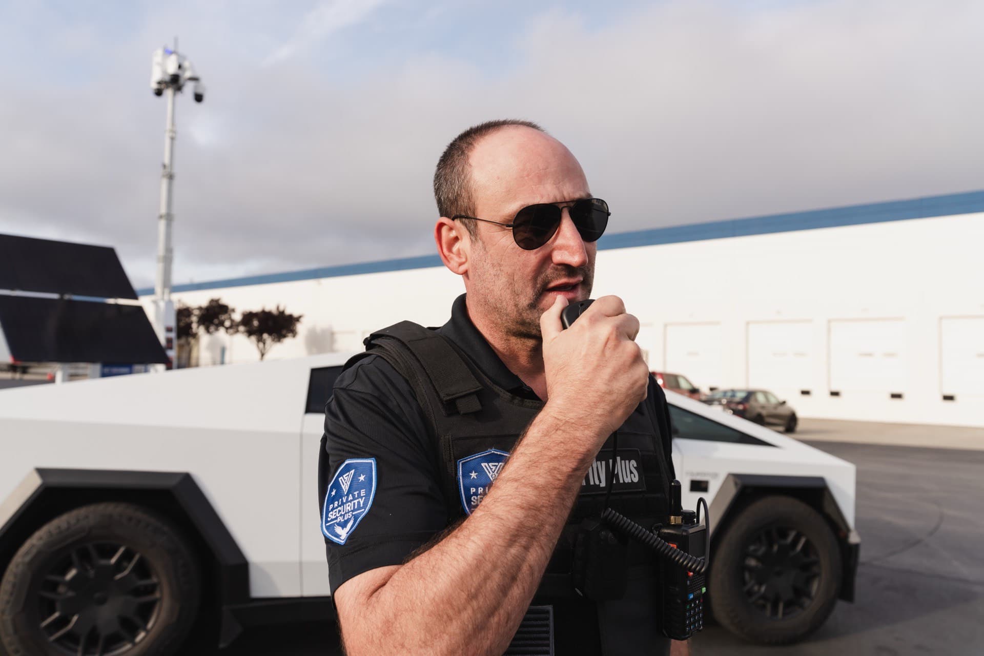 PSP security officer communicating on radio